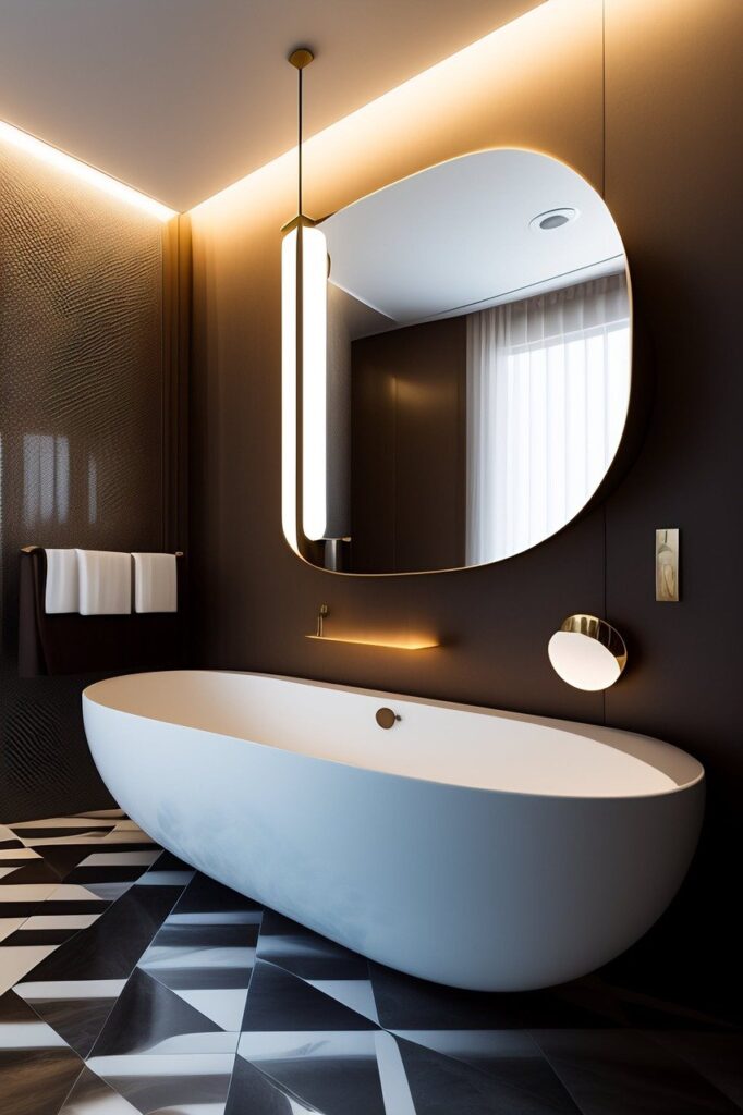 Modern bathroom with a freestanding bathtub and stylish lighting